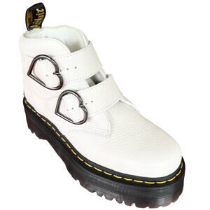 Dr Martens Devon White Napa Leather Heart Buckle Platform Boots US 7